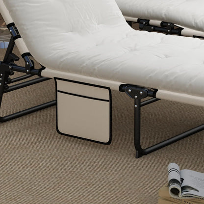 2-Piece Folding Lounge Chairs, Adjustable Backrest, Cushion, Side Pocket, Headrest, Beige Lounger Chairs at Gallery Canada