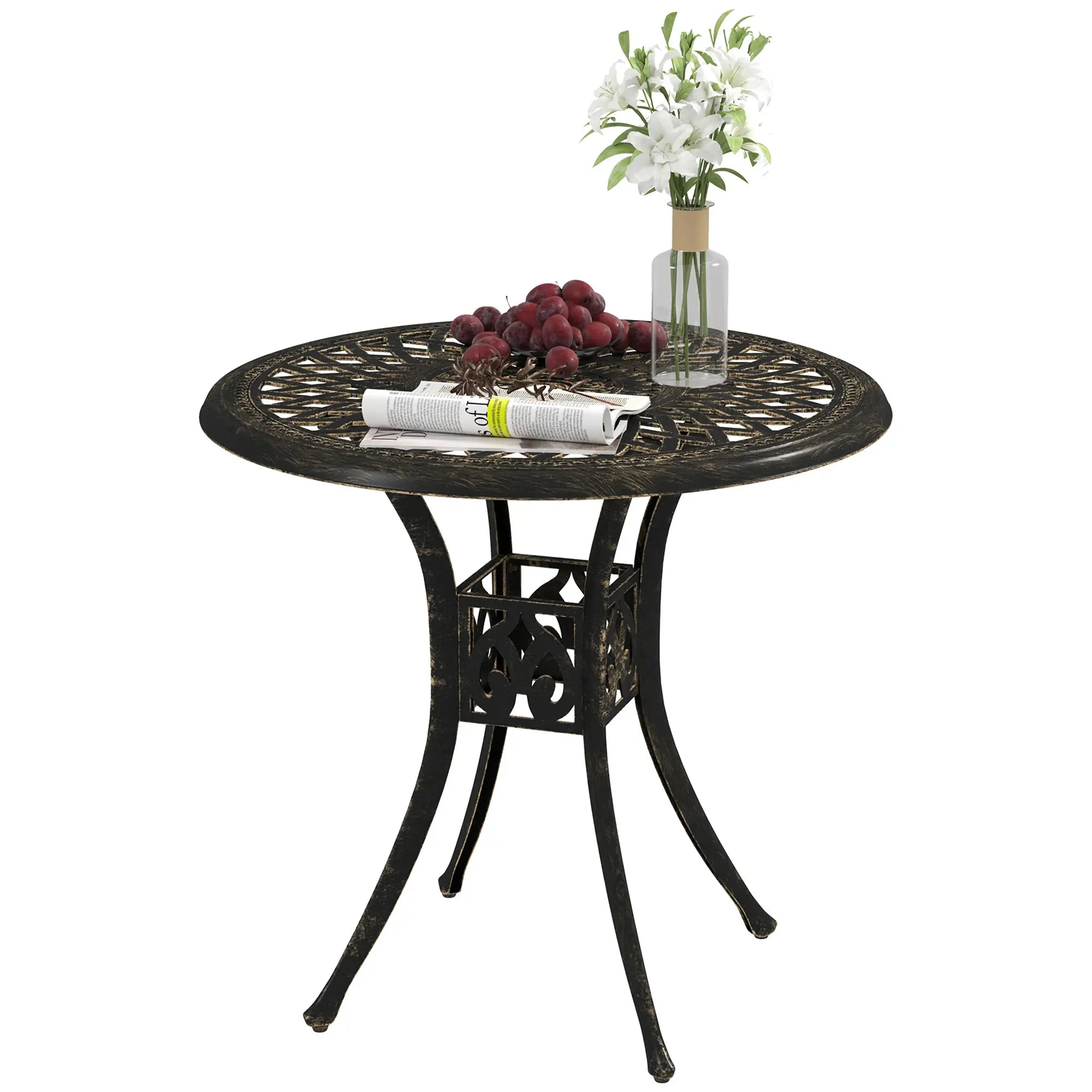 30-Inch Round Patio Dining Table, Cast Aluminum Outdoor Bistro Table, Brown Patio Dining Tables Brown at Gallery Canada