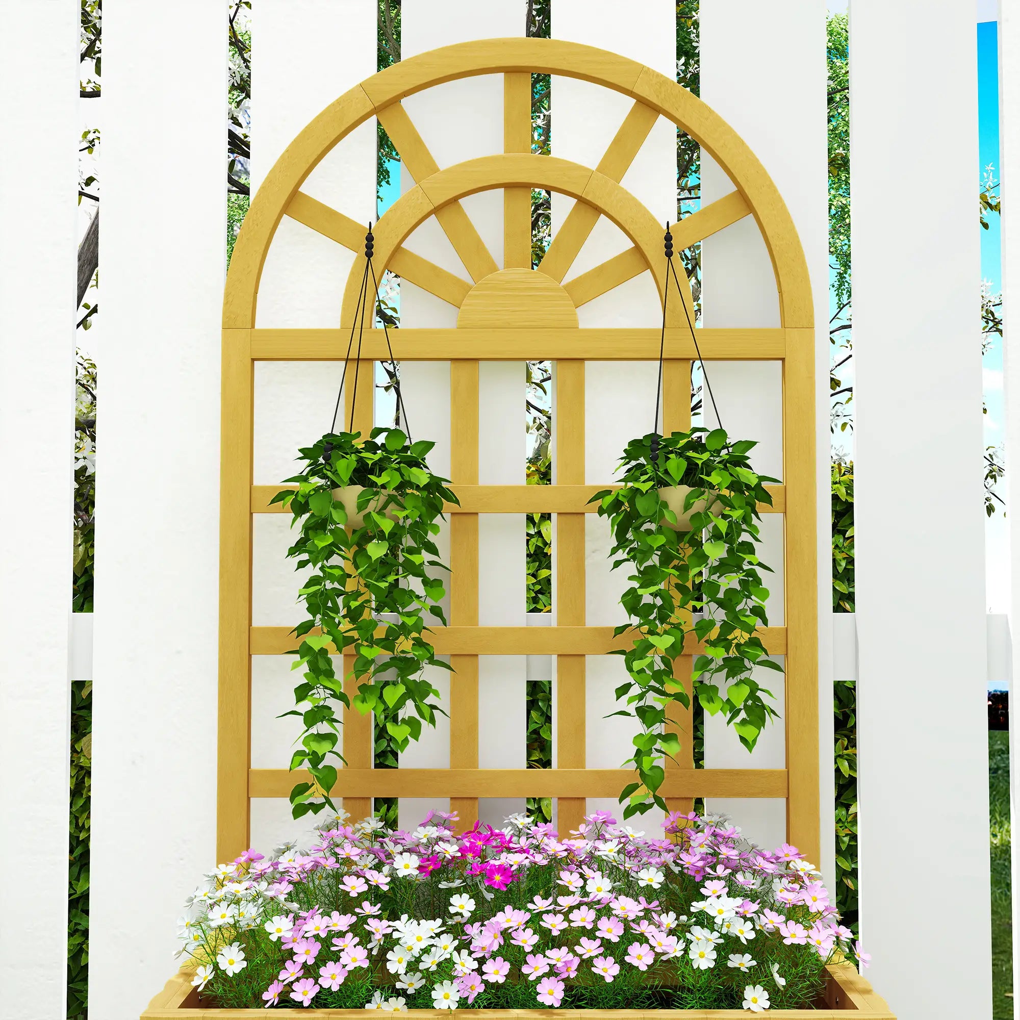 Wooden Raised Garden Bed With Lattice Trellis, Outdoor Elevated Planter Box Wooden Planter Boxes at Gallery Canada