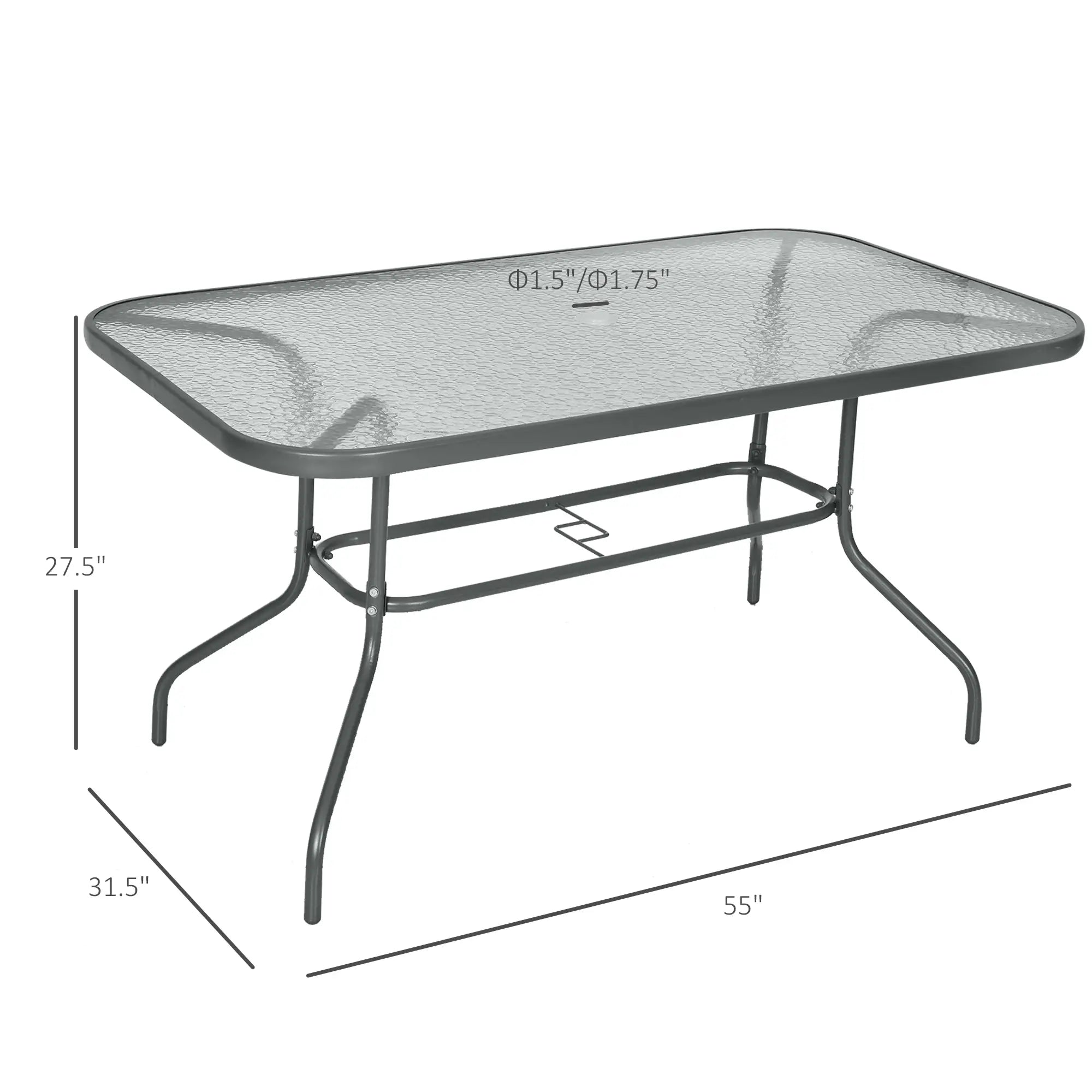 Metal Garden Dining Table, Outdoor Patio Table, Tempered Glass Top, 55