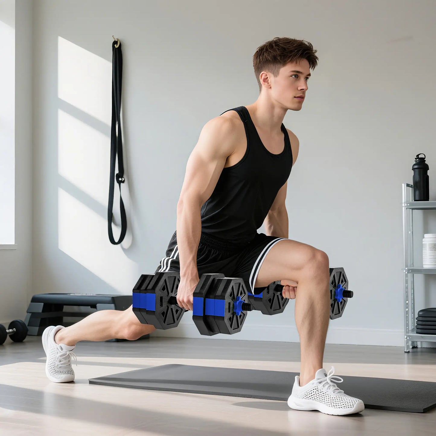 4-in-1 Adjustable Dumbbell Set, Kettlebell, Barbell, Dumbbell, 44lbs, Blue Dumbbells & Barbells at Gallery Canada