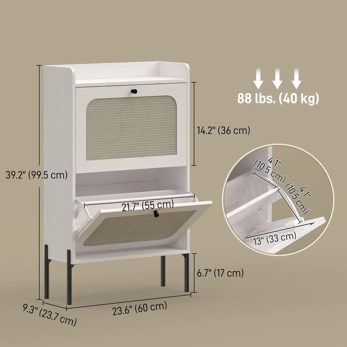 Shoe Cabinet With 2 Flip Drawers, Narrow, White Shoe Storage Cabinets & Racks at Gallery Canada