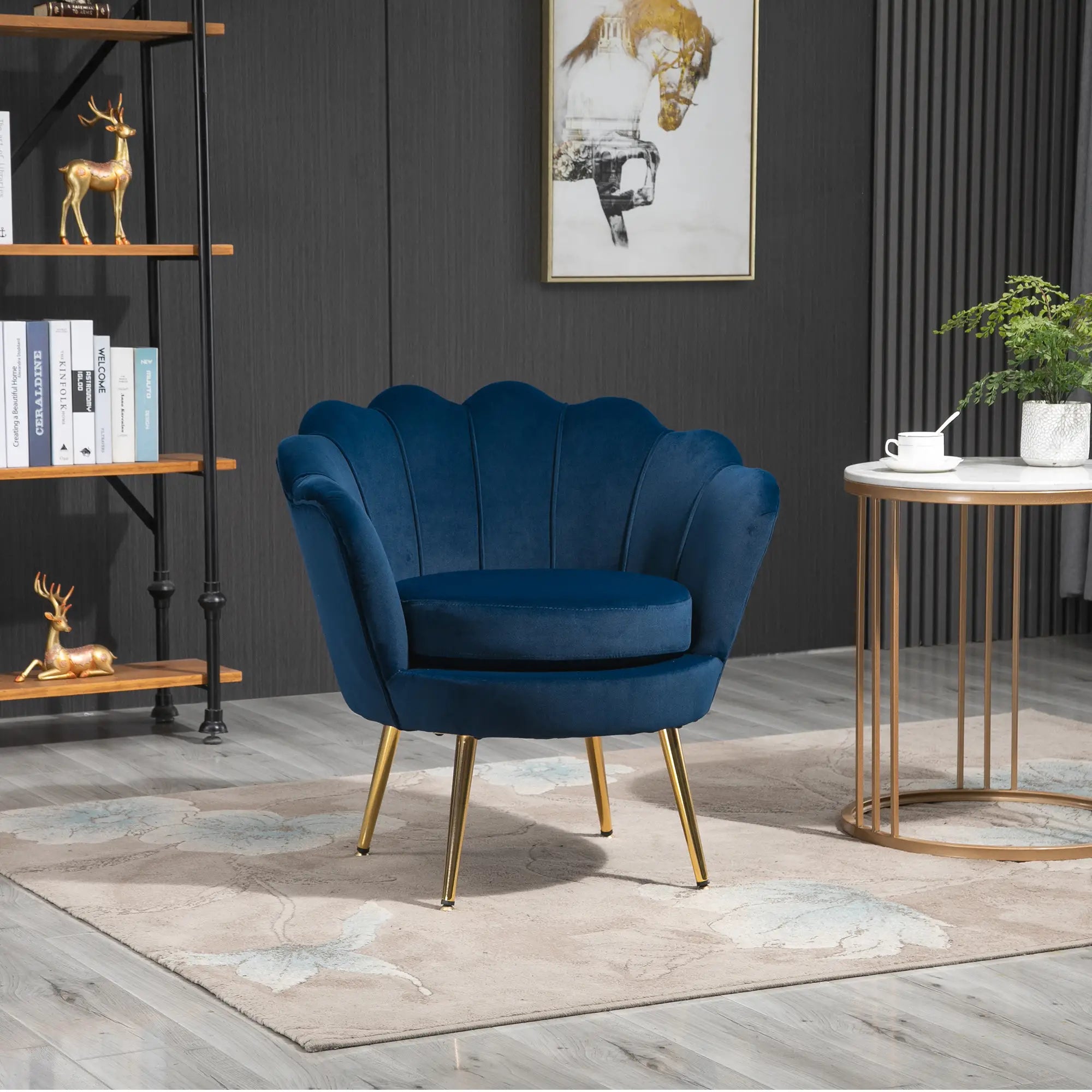 Modern Accent Chair, Velvet Fabric, Gold Metal Legs, Blue Accent Chairs at Gallery Canada
