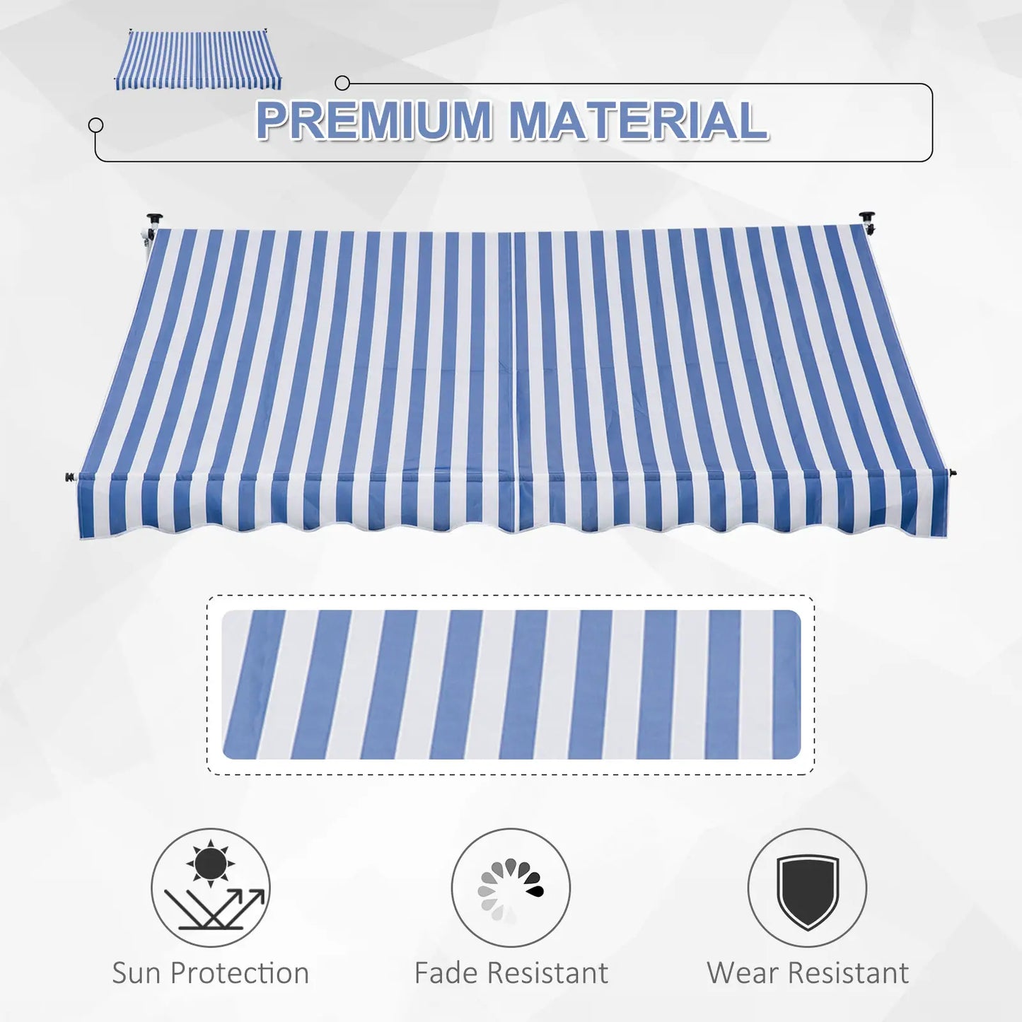 10x5ft Manual Retractable Awning, Patio Sun Shade, Water Resistant, Blue Door Awnings at Gallery Canada