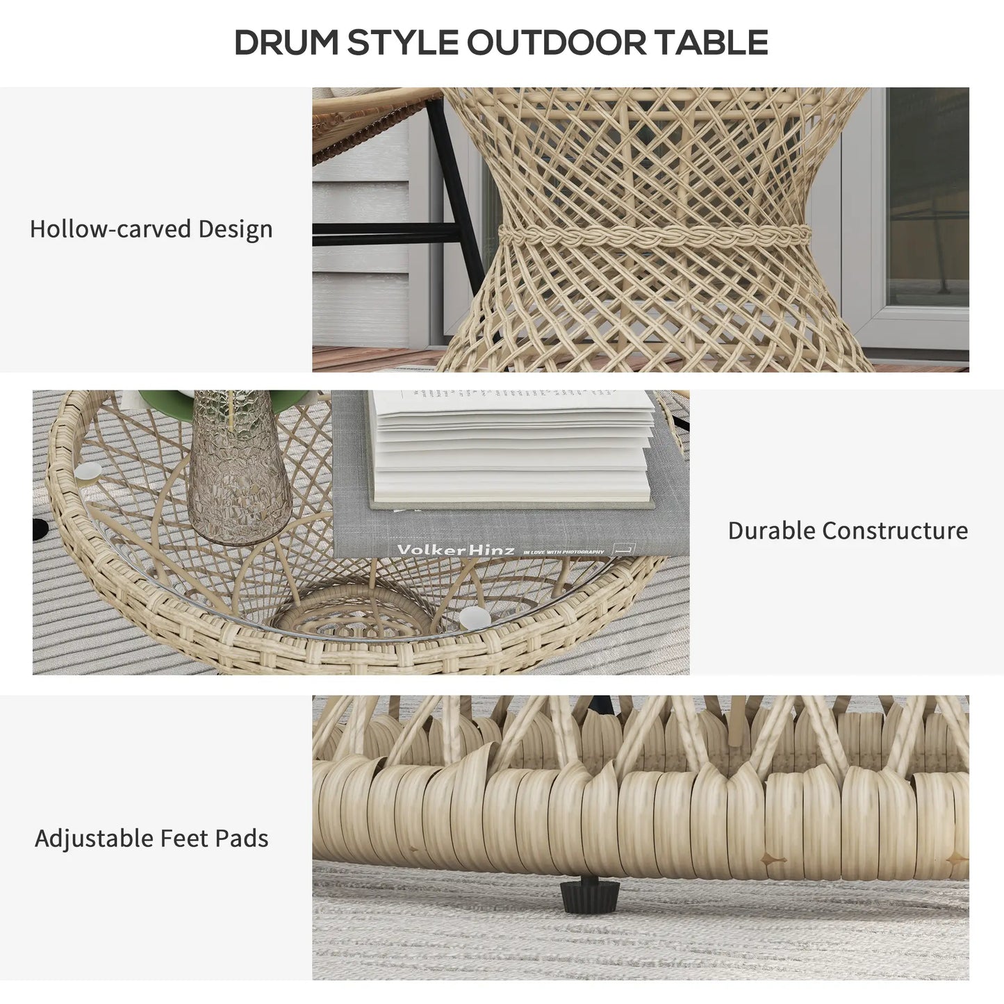 Wicker Outdoor Coffee Table, 18" Round Drum Style, Light Brown Patio Side Tables at Gallery Canada