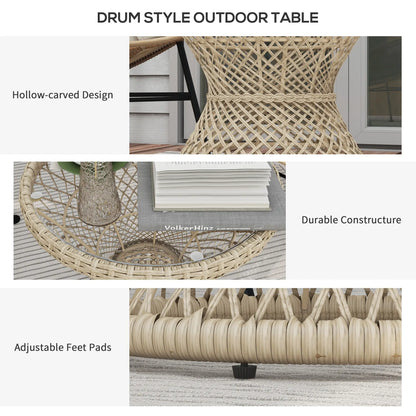 Wicker Outdoor Coffee Table, 18" Round Drum Style, Light Brown Patio Side Tables at Gallery Canada