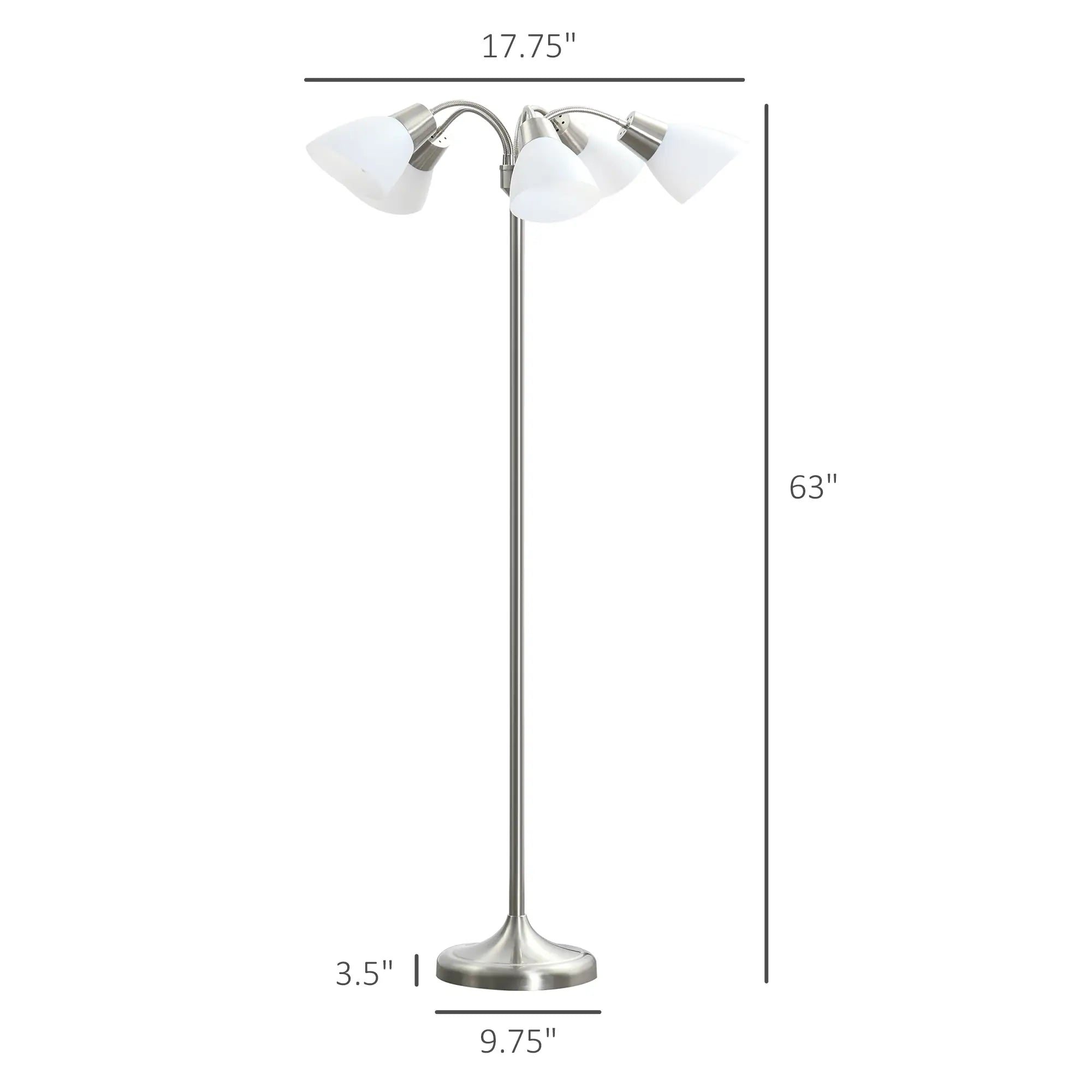 Arc Tree Floor Lamp with 5 Adjustable Rotating Lights, Modern Standing Gooseneck Reading Light for Living Room Bedroom Office, Satin Nickel Floor Lamps & Ceiling Fan Lights at Gallery Canada