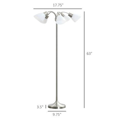 Arc Tree Floor Lamp with 5 Adjustable Rotating Lights, Modern Standing Gooseneck Reading Light for Living Room Bedroom Office, Satin Nickel Floor Lamps & Ceiling Fan Lights at Gallery Canada