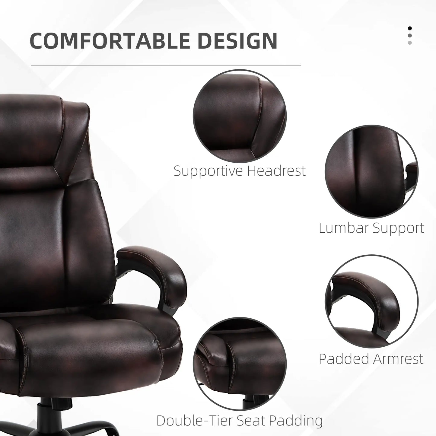 PU Leather Executive Office Chair, High Back, Adjustable Height, Swivel Wheels, 400LBS, Brown Executive & Manager Chairs at Gallery Canada