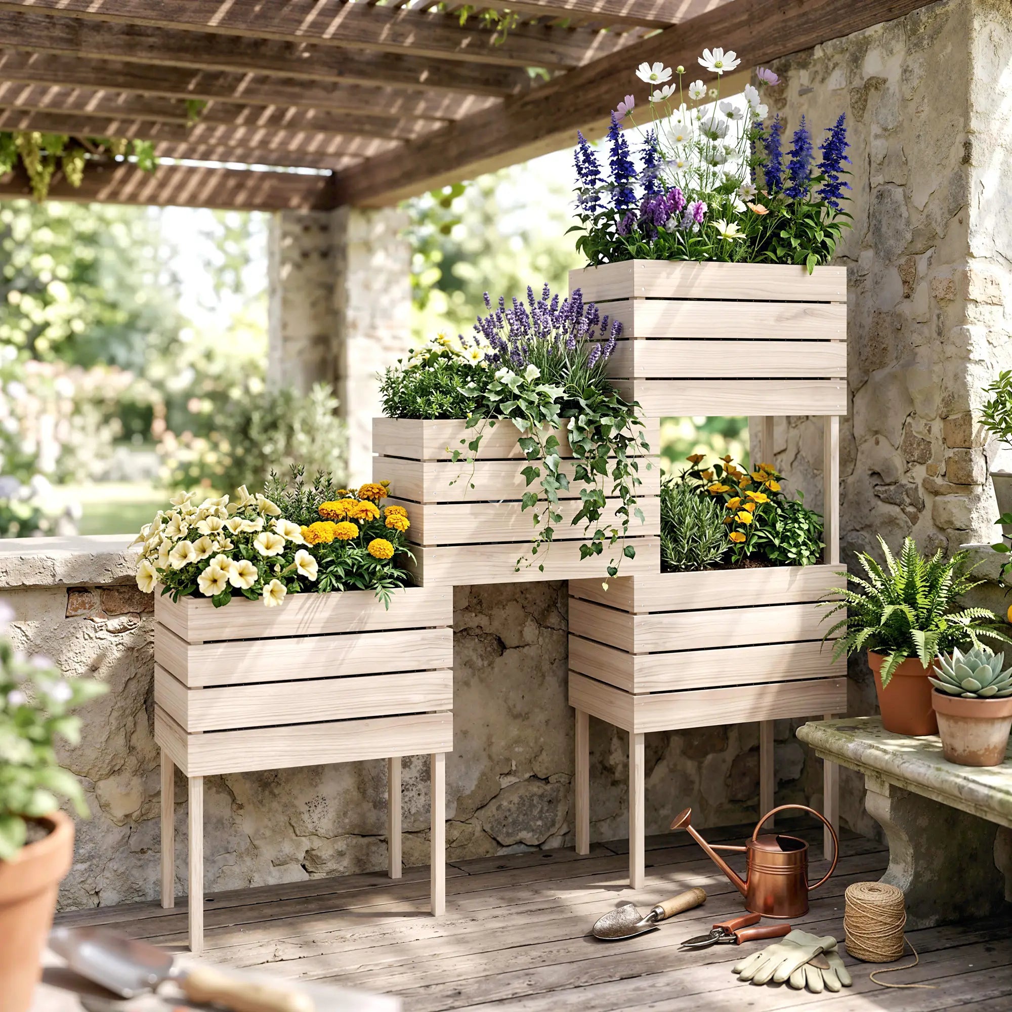 4PCS Wooden Raised Garden Beds, DIY Elevated Planter Box Kit, Indoor Outdoor Elevated Garden Beds at Gallery Canada