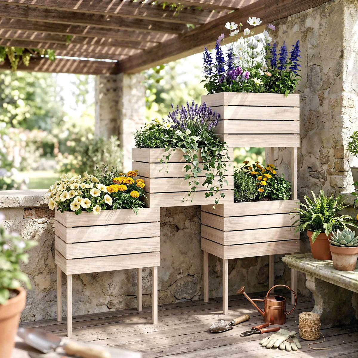 4PCS Wooden Raised Garden Beds, DIY Elevated Planter Box Kit, Indoor Outdoor Elevated Garden Beds at Gallery Canada