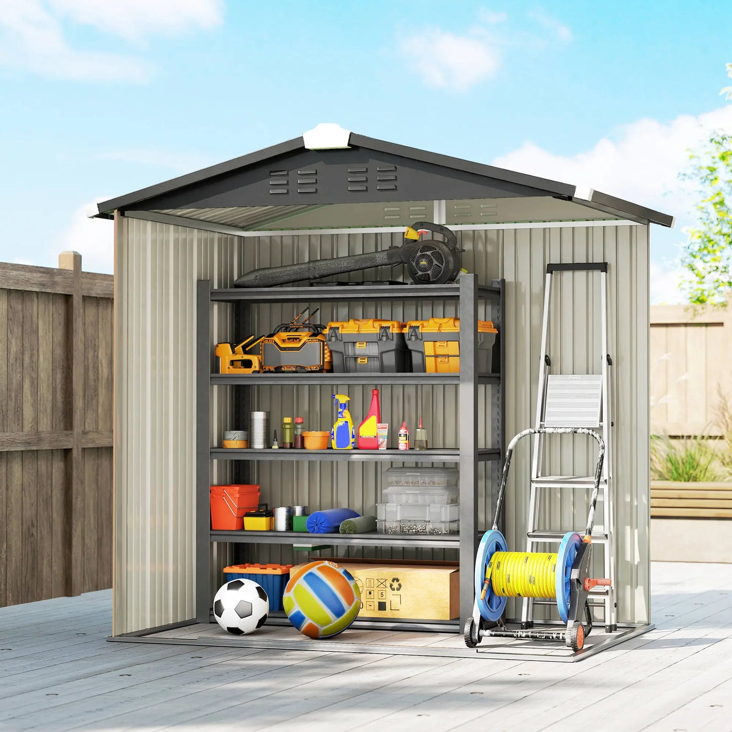 6.5' x 4' Metal Outdoor Storage Shed, Lockable Double Doors, 4 Vents, Brown Sheds at Gallery Canada