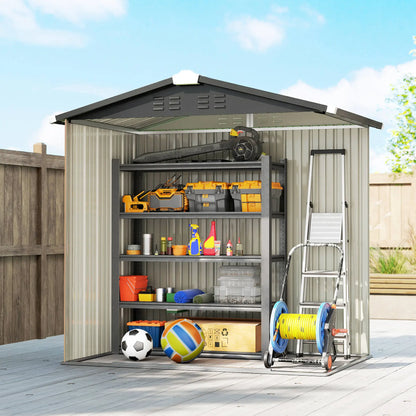 6.5' x 4' Metal Outdoor Storage Shed, Lockable Double Doors, 4 Vents, Brown Sheds at Gallery Canada