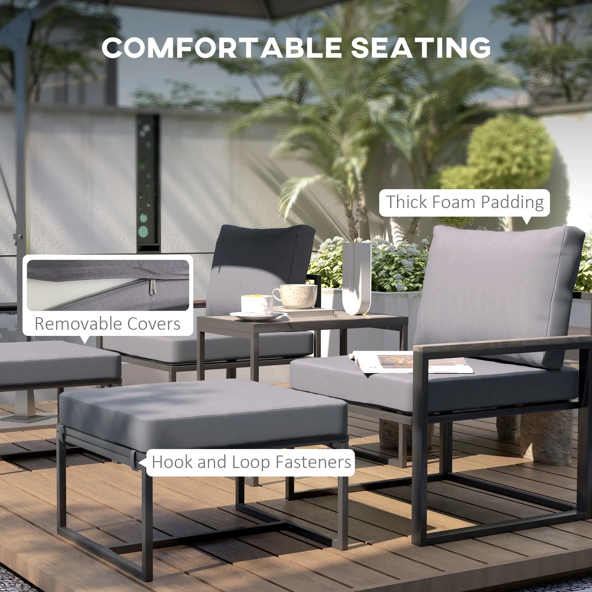 5-Piece Outdoor Patio Furniture Set, Small Sofa with Ottomans, Cushions, Grey Patio Furniture Sets at Gallery Canada