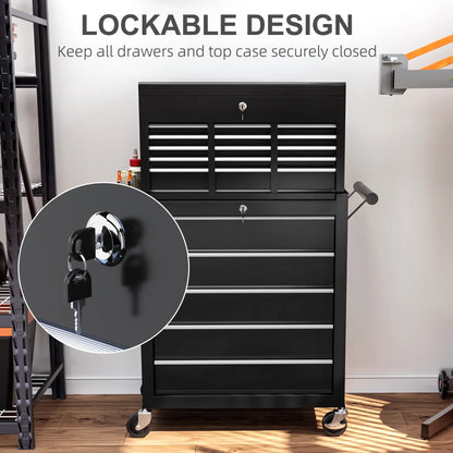 14 Drawer Rolling Tool Chest, Lockable Storage Cabinet, Detachable Toolbox, Black Tool Organizers at Gallery Canada