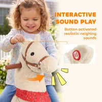 Kids Ride On Horse Toy, Plush Pony, Light Brown