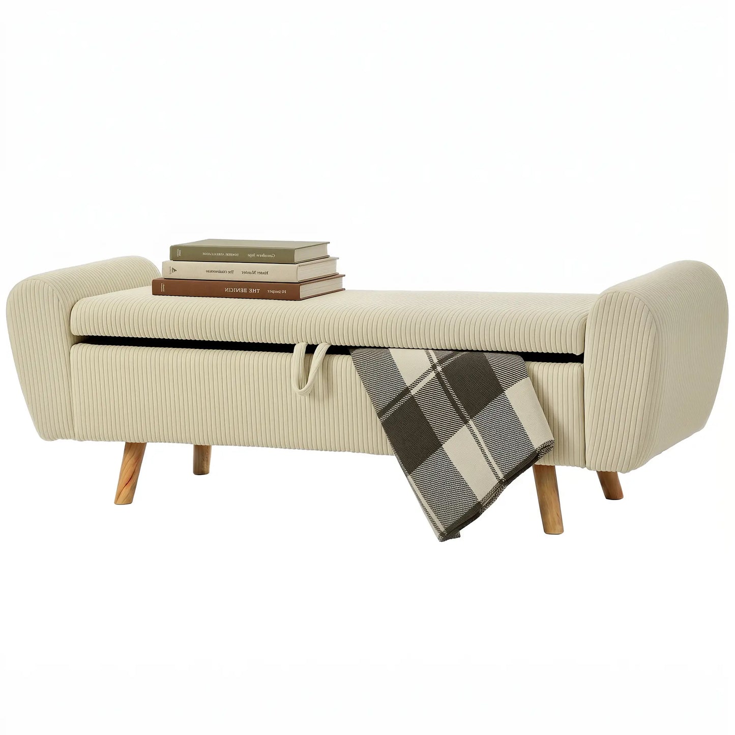 Corduroy Storage Ottoman Bench, 59", Beige
