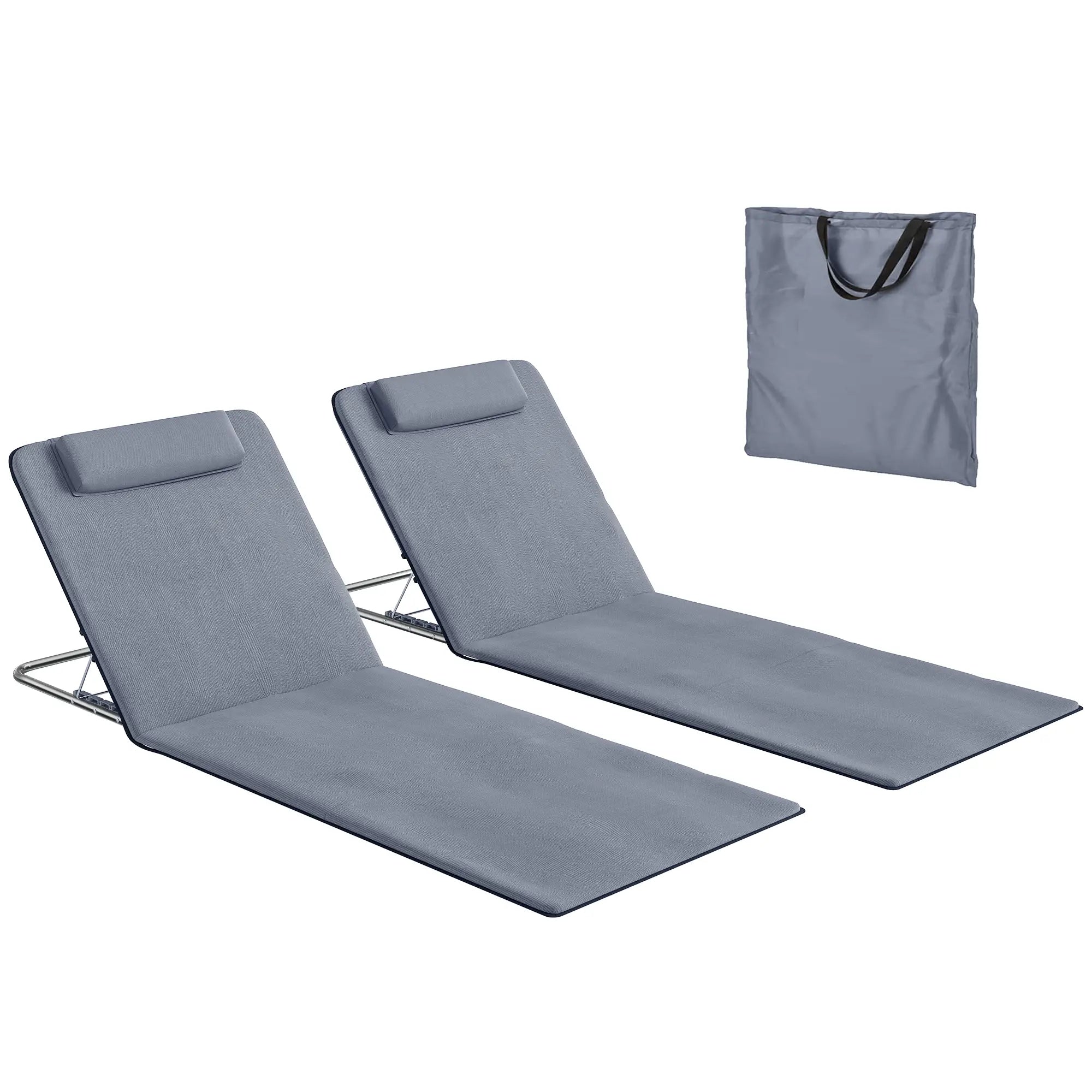 2 Pieces Beach Lounge Chair, Outdoor Folding Chaise, Grey Lounger Chairs at Gallery Canada