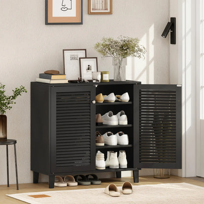 Shoe Cabinet With Adjustable Shelves, 2 Doors, Black, Black