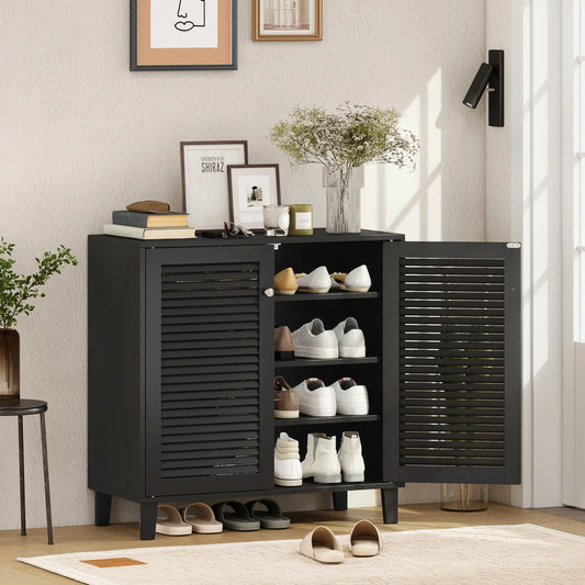 Shoe Cabinet With Adjustable Shelves, 2 Doors, Black, Black Shoe Storage Cabinets & Racks Black at Gallery Canada