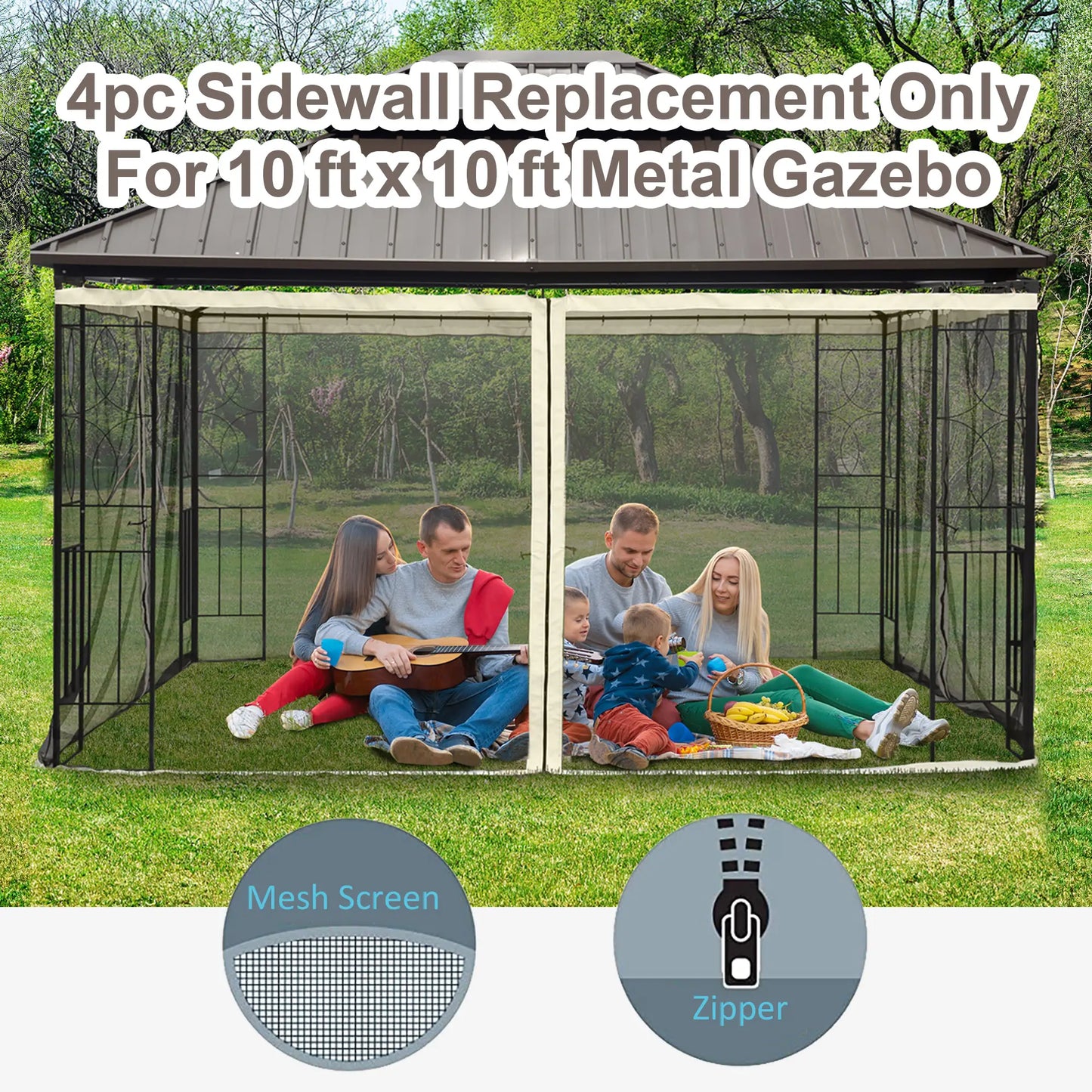 Mosquito Netting for Gazebo, 10' x 12', Cream White, Black Gazebo Sidewalls at Gallery Canada
