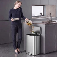 13.2 Gallon Slim Stainless Steel Trash Can, Silver, Silver