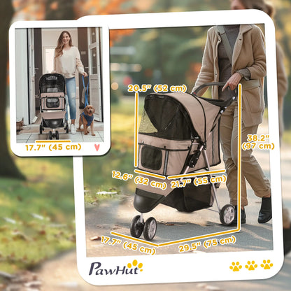 3 Wheel Foldable Cat Stroller, Storage Basket, Adjustable Canopy, Coffee Dog Bike Trailers & Strollers at Gallery Canada