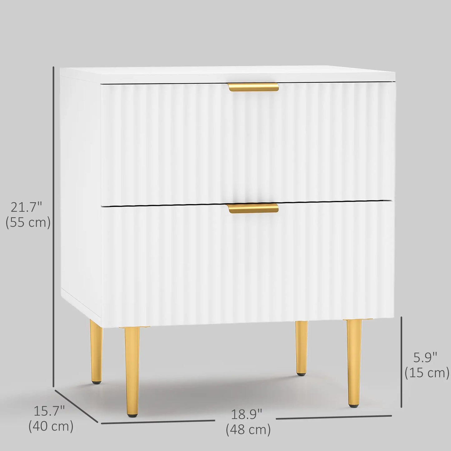 Bedside Table, Modern Nightstand with 2 Drawers, Side End Table with Metal Legs for Living Room, Bedroom, White Bedside Tables at Gallery Canada