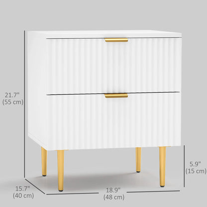 Bedside Table, Modern Nightstand with 2 Drawers, Side End Table with Metal Legs for Living Room, Bedroom, White Bedside Tables at Gallery Canada