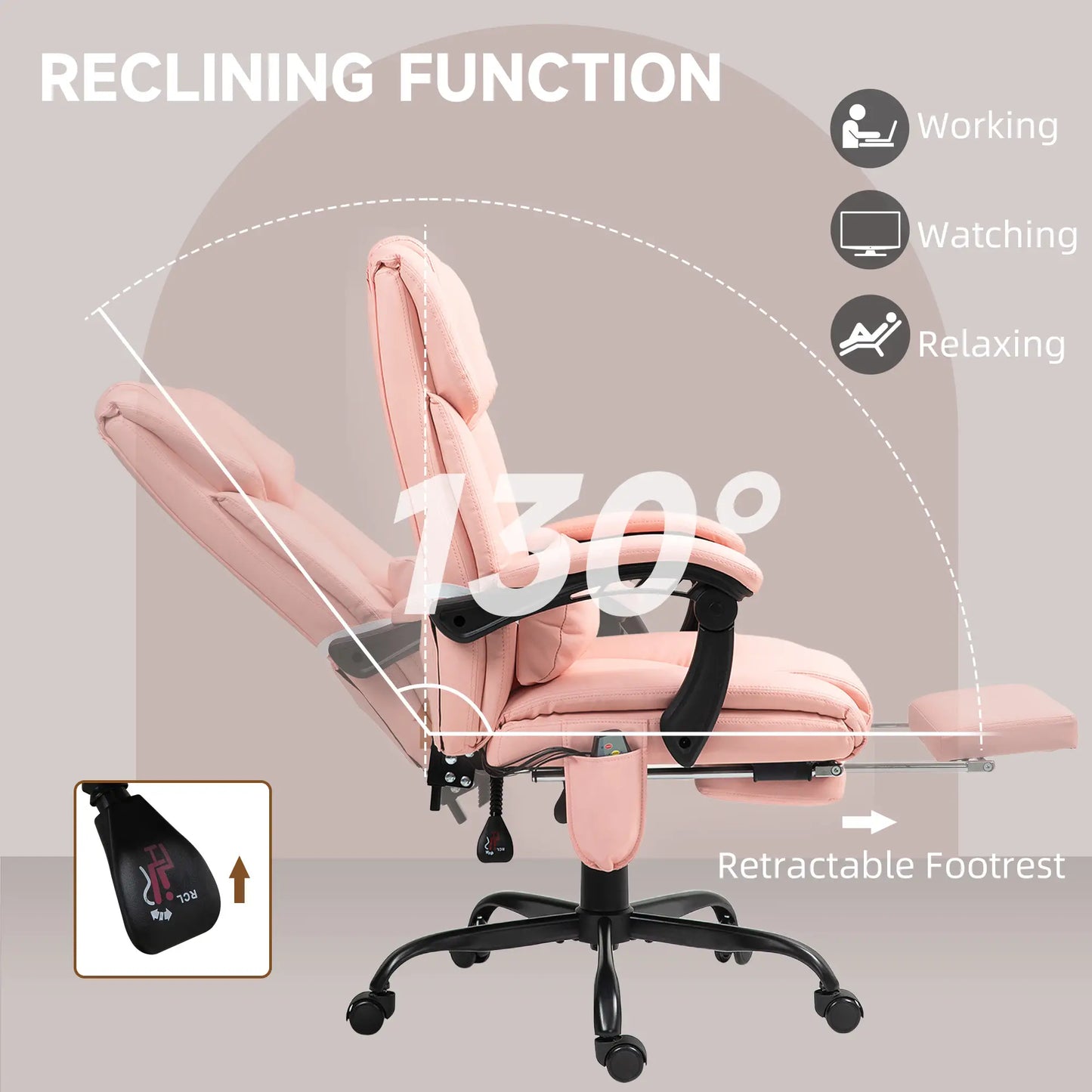6-Point Vibration Massage Chair, Adjustable Height, Retractable Footrest, Pink Massage Chairs at Gallery Canada