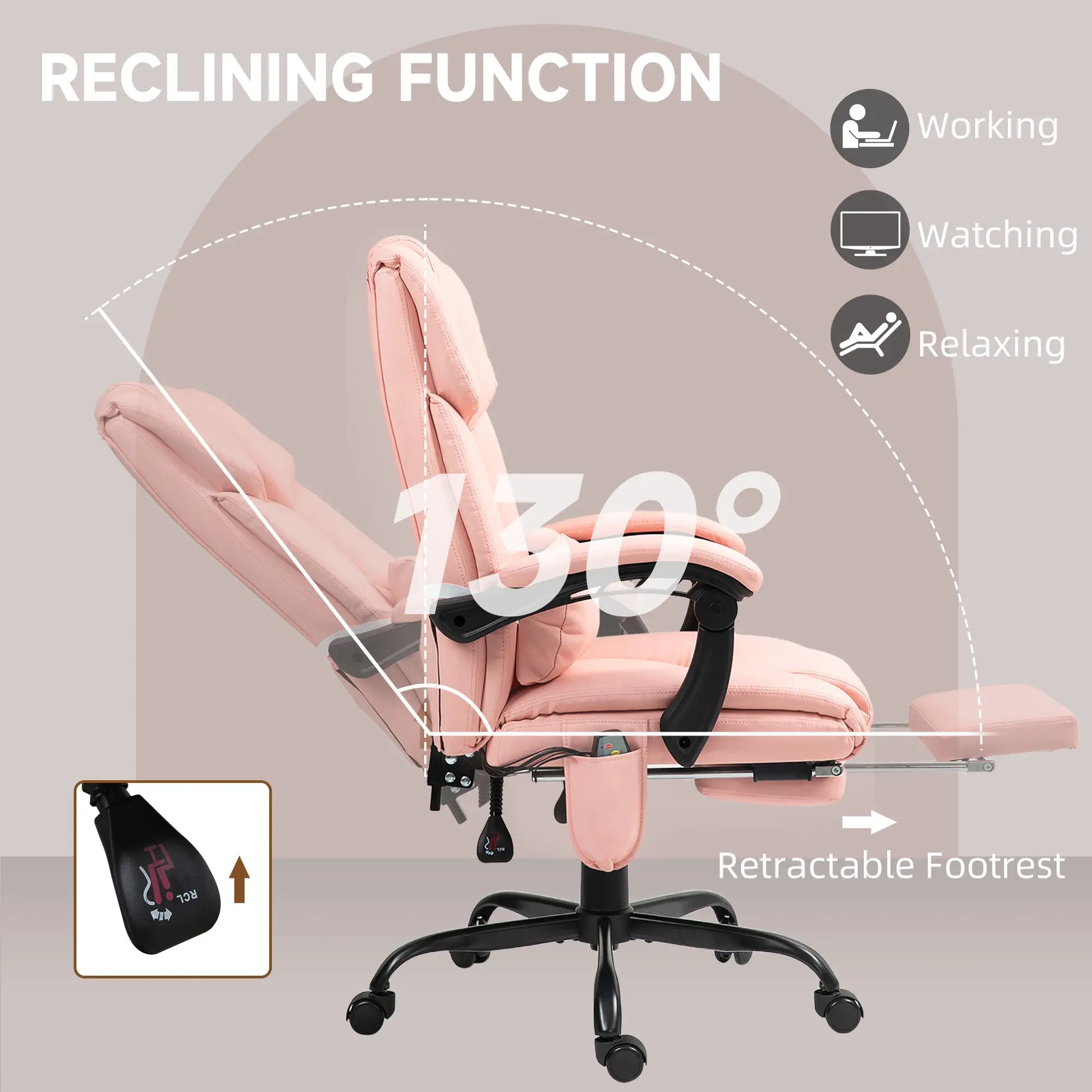 6-Point Vibration Massage Chair, Adjustable Height, Retractable Footrest, Pink Massage Chairs at Gallery Canada