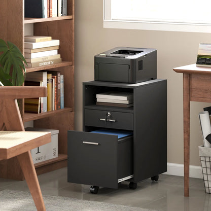 Small 2-Drawer Filing Cabinet, Lockable, on Wheels, A4 Letter Size, Black Office Cabinets & Cupboards at Gallery Canada