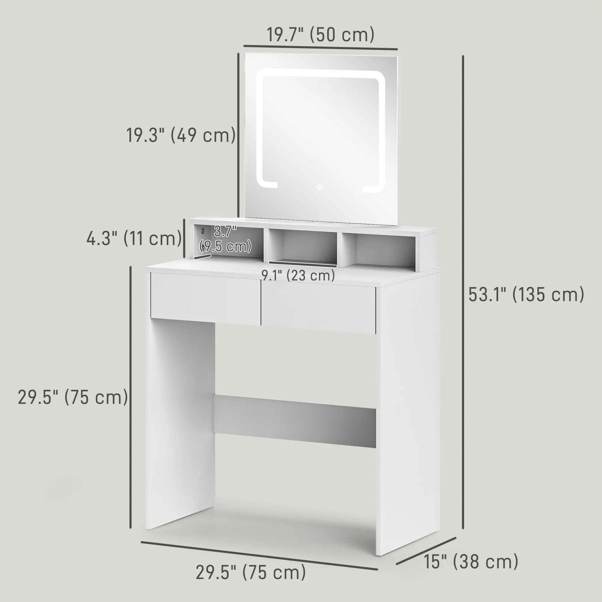 Makeup Vanity Desk with Mirror, LED Lights, Drawers, White Dressing & Vanity Tables at Gallery Canada