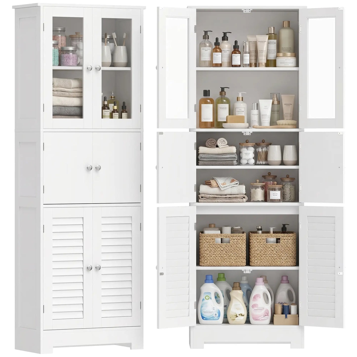 Freestanding Bathroom Cabinet, Glass Louvred Doors, Tall for Kitchen, Study Bathroom Cabinets at Gallery Canada