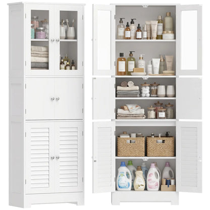 Freestanding Bathroom Cabinet, Glass Louvred Doors, Tall for Kitchen, Study Bathroom Cabinets at Gallery Canada