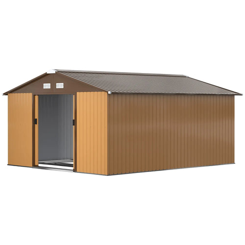 11' x 13' Garden Storage Shed, Metal Tool House, Double Doors, Yellow
