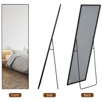 Miroir pleine longueur 64"x20", verre trempé, avec support, noir
