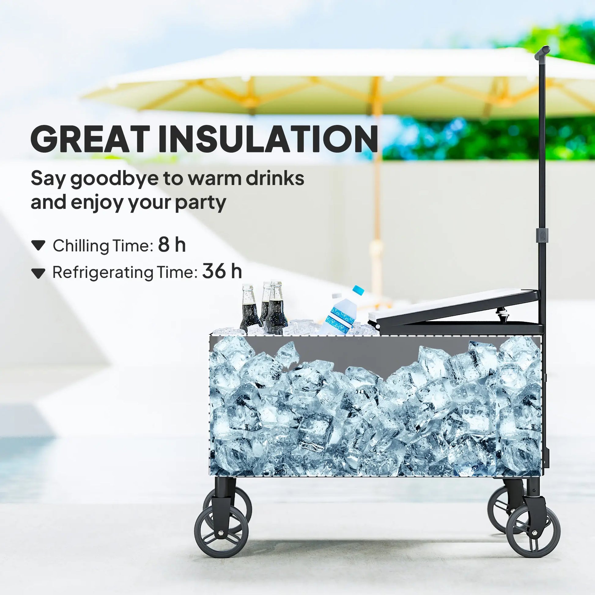 80-Qt Outdoor Cooler Cart, Rolling Ice Chest, Adjustable Handle, Wheels, Black Cooler Boxes at Gallery Canada