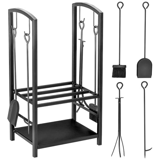 16" 2-Tier Firewood Log Rack, Storage Holder with Tools, Black Firewood Racks Black at Gallery Canada