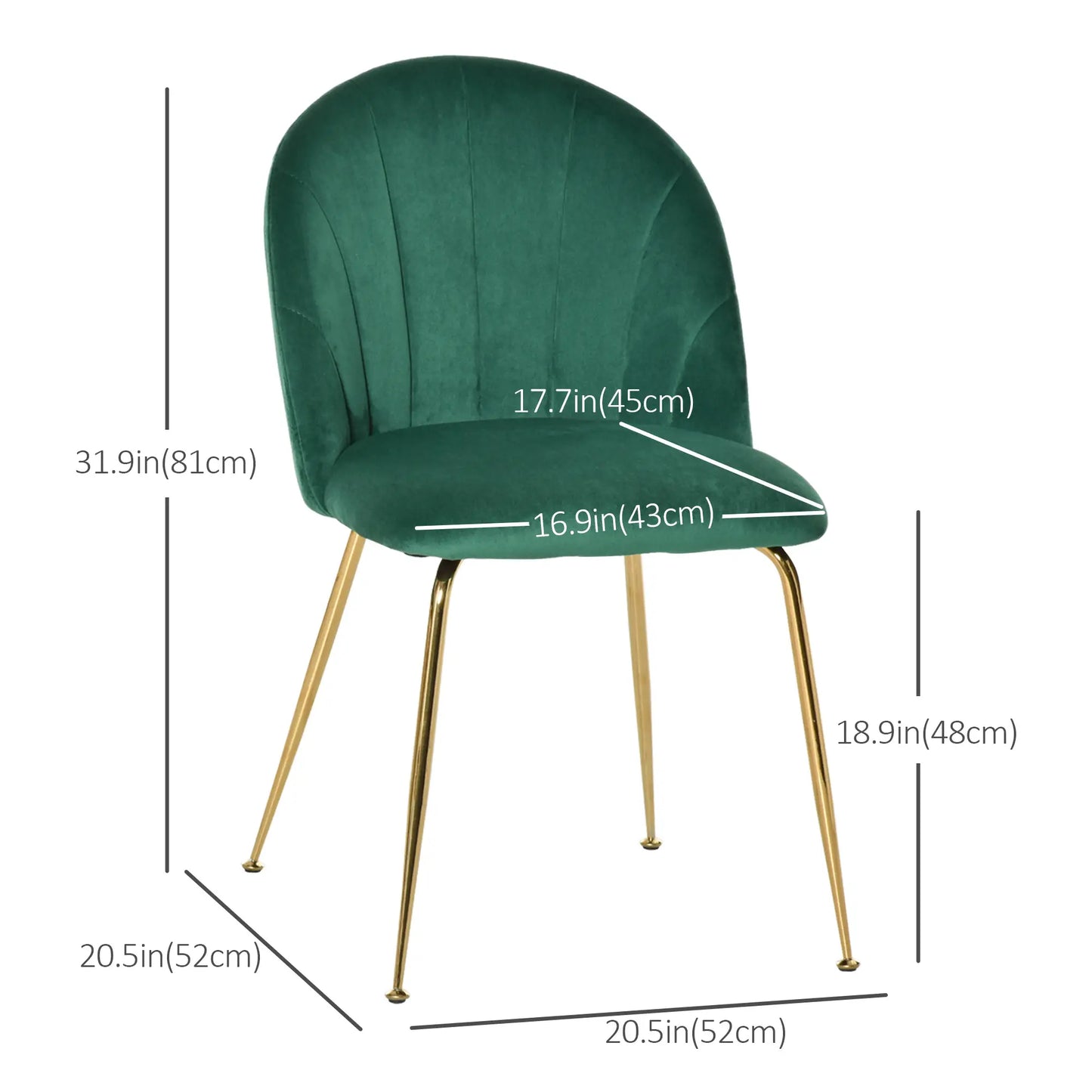 Modern Dining Chairs Set of 2, Upholstered, Gold Metal Legs, Green Bar Stools at Gallery Canada