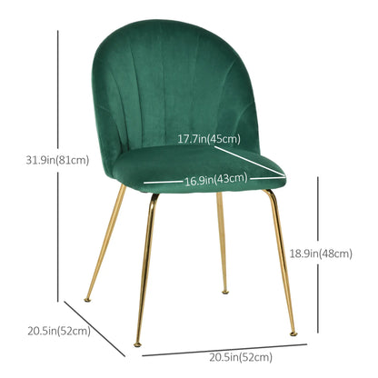 Modern Dining Chairs Set of 2, Upholstered, Gold Metal Legs, Green Bar Stools at Gallery Canada