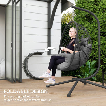 Metal Hanging Egg Chair, Full Body Padded Seat, Grey Patio Swings with Stand at Gallery Canada