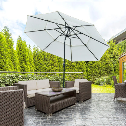 9FT 3-Tier Patio Umbrella, Crank & Tilt, Cream White Sun Umbrellas at Gallery Canada