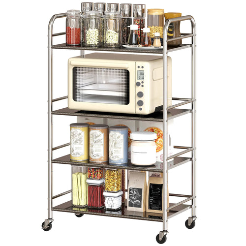 4 Tier Stainless Steel Rolling Cart, Adjustable Shelves, Wheels, Silver