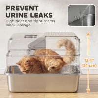 Bac à litière pour chat en acier inoxydable avec couvercle, pelle, sacs désodorisants