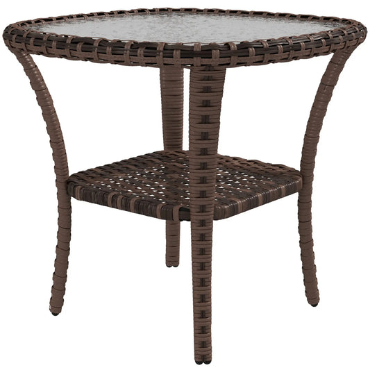 Outdoor Coffee Table With Storage Shelf, Wicker Side Table, Water-Ripple Glass Top, Mix Brown Patio Side Tables Mixed-Brown, Transparent at Gallery Canada