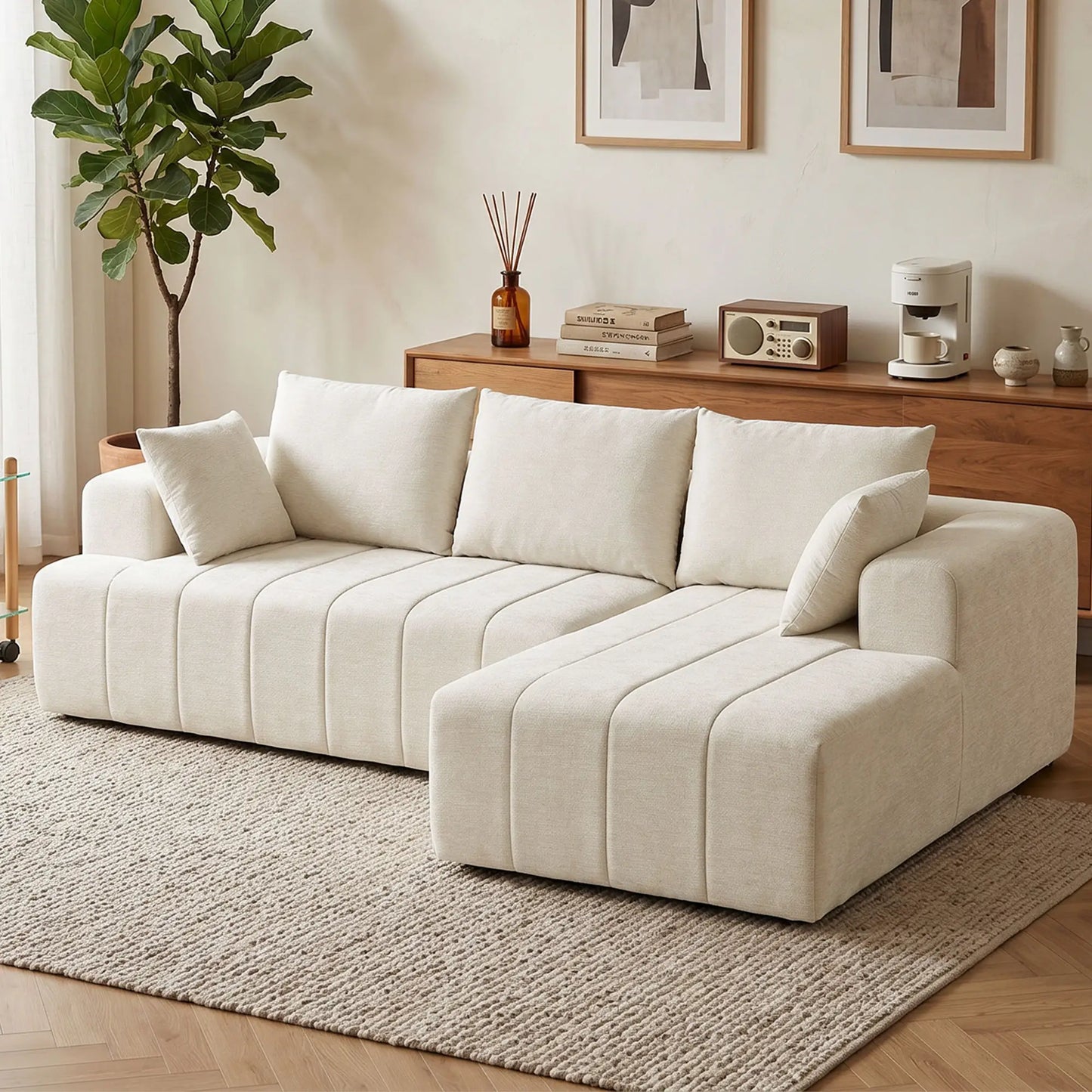 "101" Canapé d'angle modulaire, 3 places en forme de L, Beige