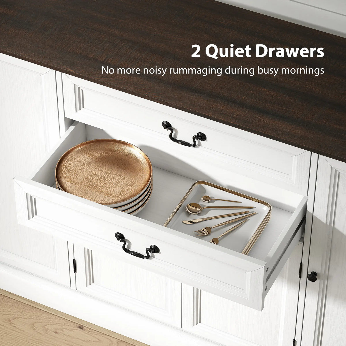 Farmhouse Sideboard with Charging Station, 58 Inch Buffet Cabinet, White Storage Cabinets at Gallery Canada