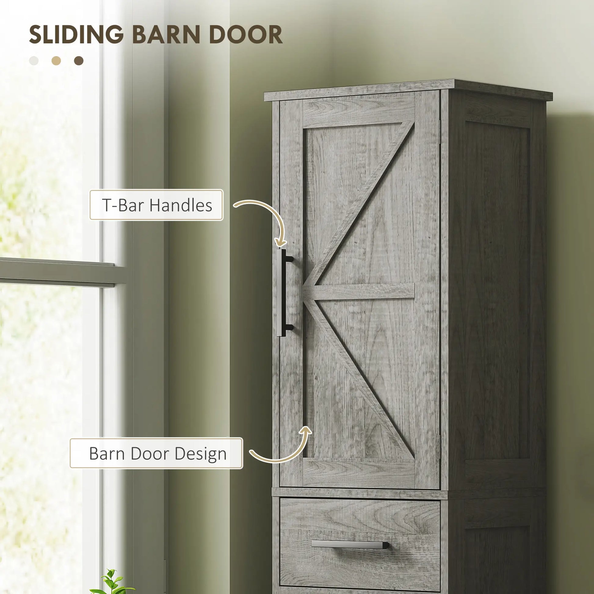 67" Tall Narrow Bathroom Cabinet, Adjustable Shelves, Barn Doors, Dark Grey Bathroom Cabinets at Gallery Canada