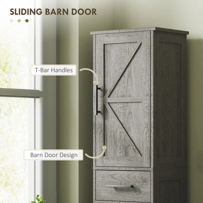 67" Tall Narrow Bathroom Cabinet, Adjustable Shelves, Barn Doors, Dark Grey Bathroom Cabinets at Gallery Canada